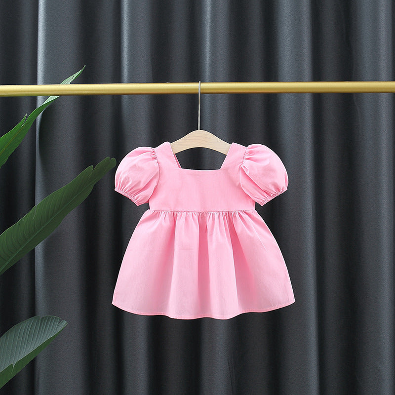 Girl's Square Collar Puff Sleeve Princess Dress
