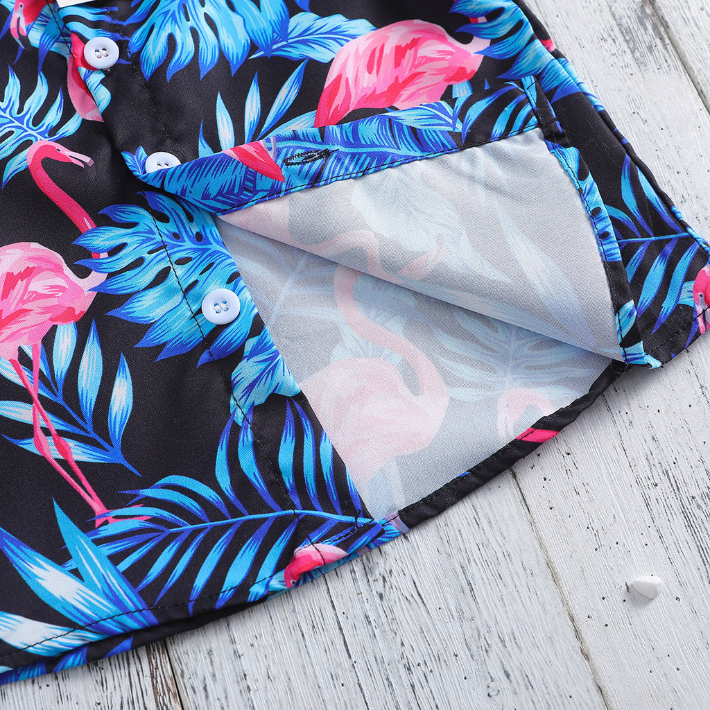 Summer New Boys' Short-sleeved Printed Shirt And Shorts Two-piece Set