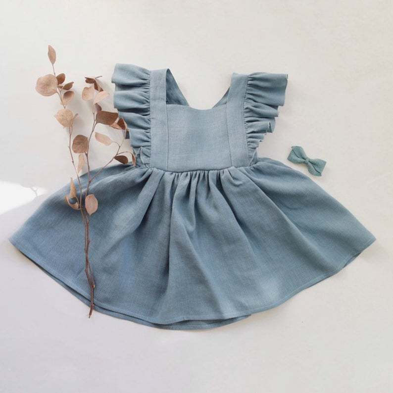 Strap Skirt Girls Dress Cotton And Linen Skirt