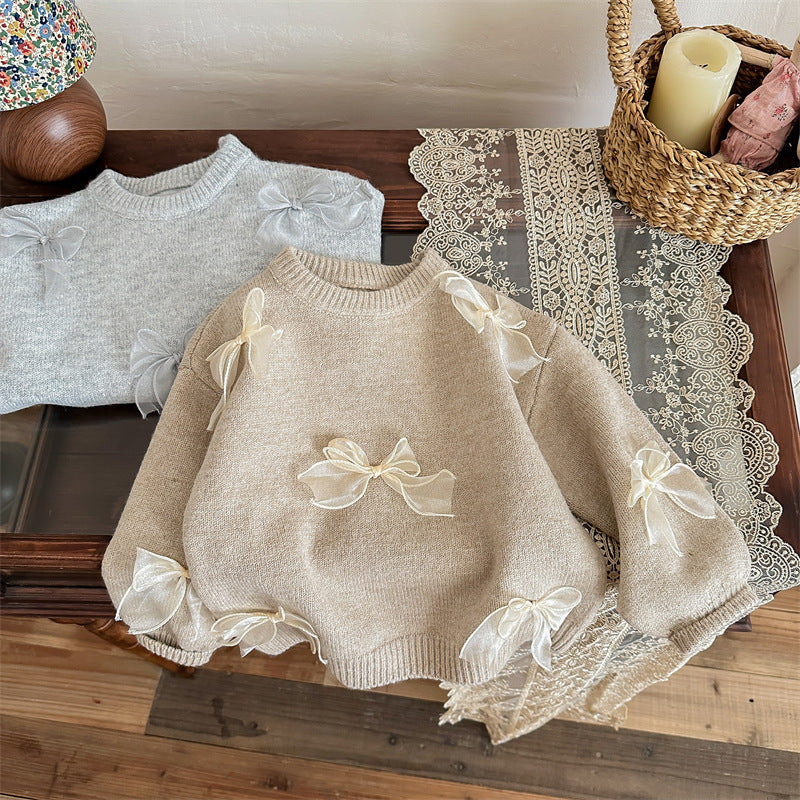Girl's Sweater Fashion Children's Bow Knitwear