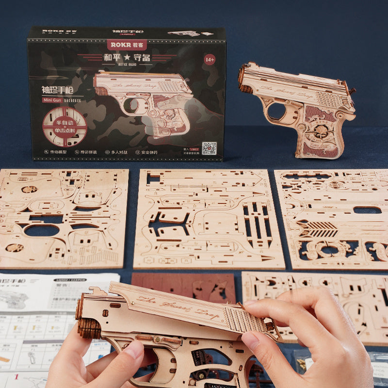 ROBOTIME 3D Puzzle Wooden Hideout Gun Mechanical Construciton Model Craft Kits