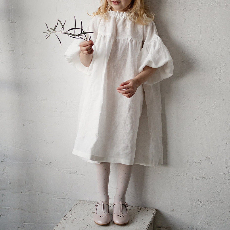 Girls' Ramie Cotton Dress Nordic Style