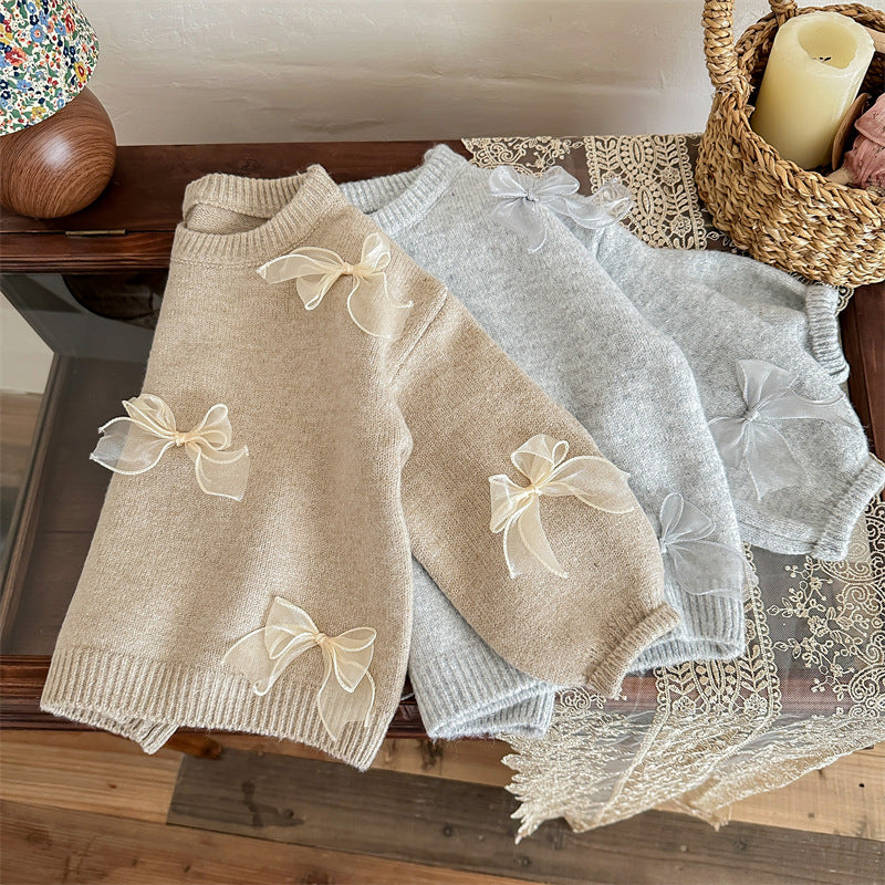 Girl's Sweater Fashion Children's Bow Knitwear