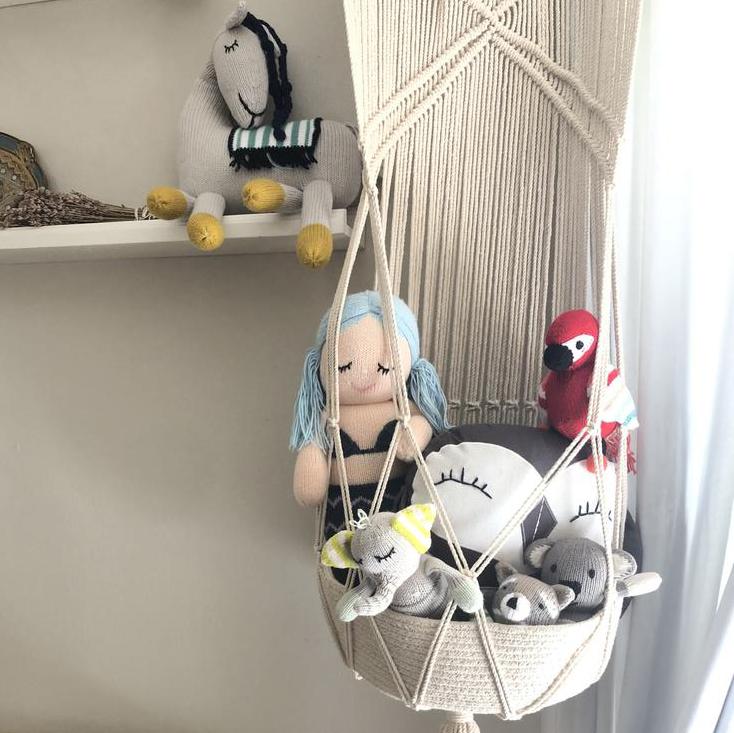 macrame toy hanging basket