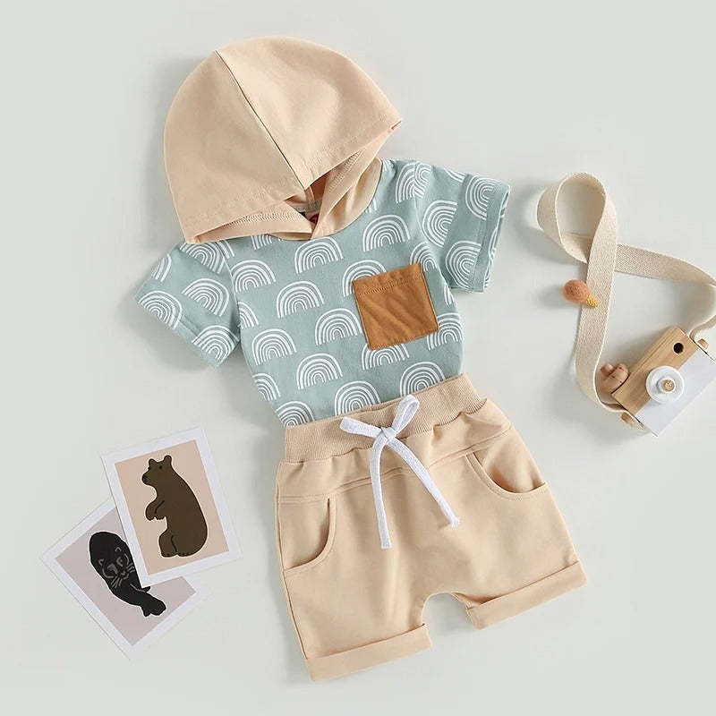Boys' Fashion Printed Short-sleeved Shorts Suit