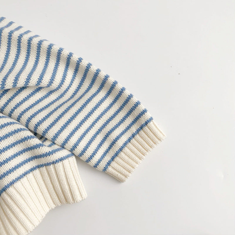 Korean Style Loose Coat Striped Plug-in Knitted Sweater