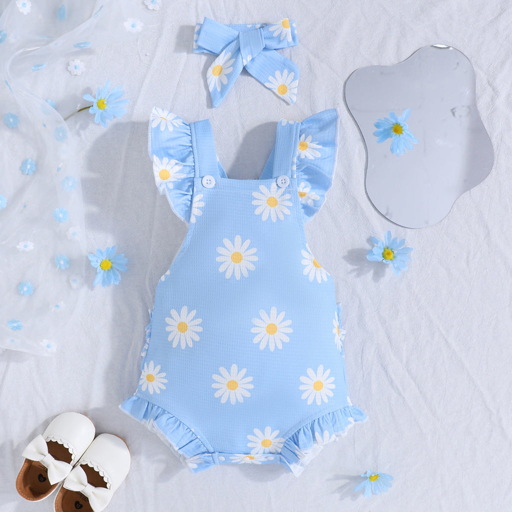 Short Sleeve Casual Rompers Jumpsuit Girls With Headdress