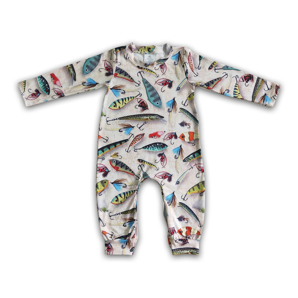Fish print long sleeve baby boy romper