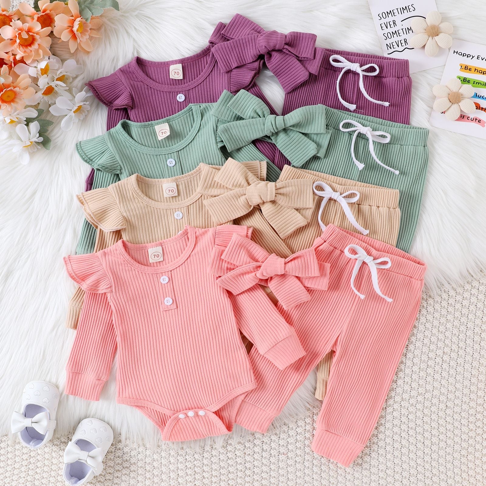 Casual Ribbed Long-sleeve Romper With Cap Sleeves