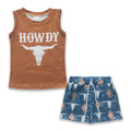 Howdy sleeveless shirt bull skull shorts boy outfits
