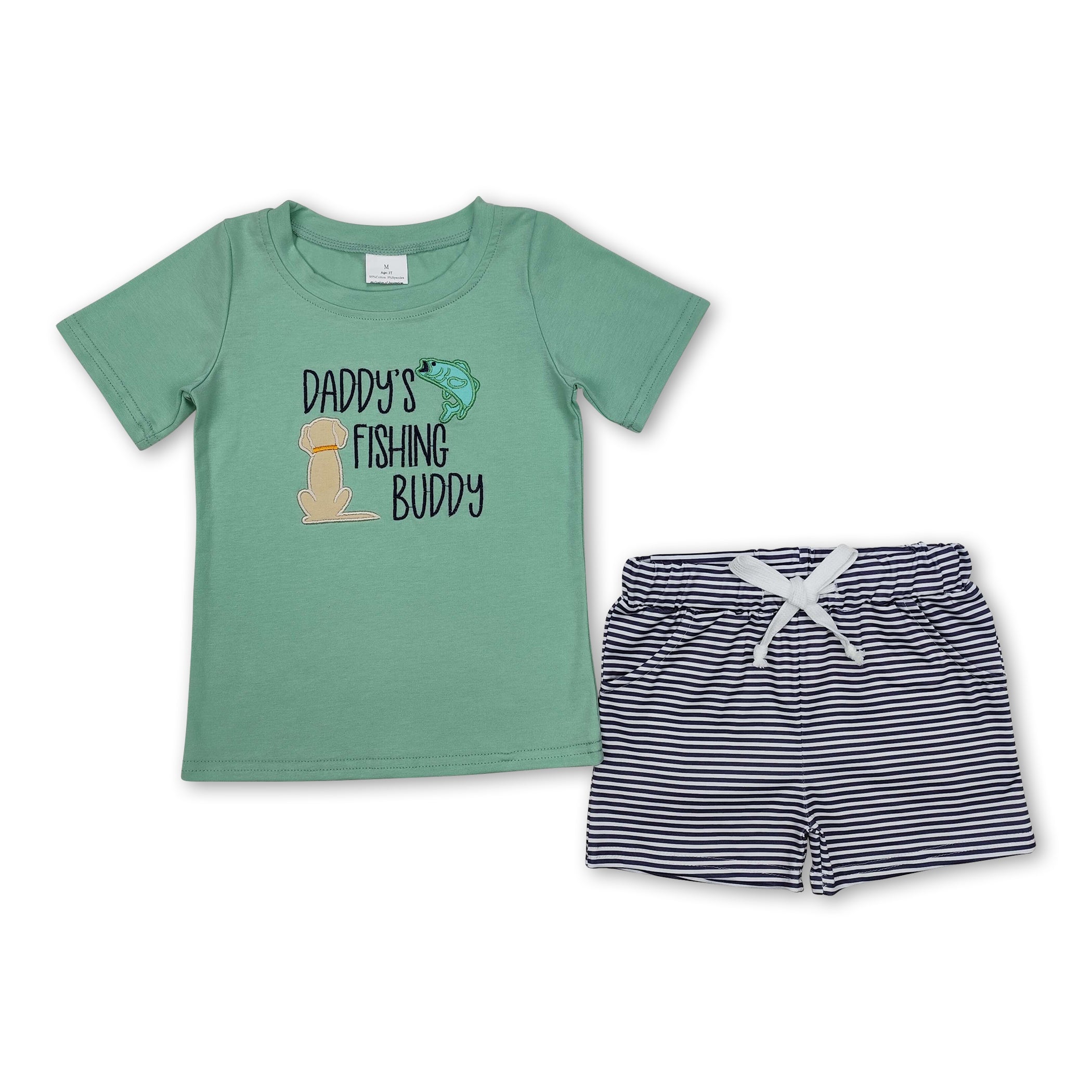 Daddy's fishing buddy top stripe shorts boys clothes