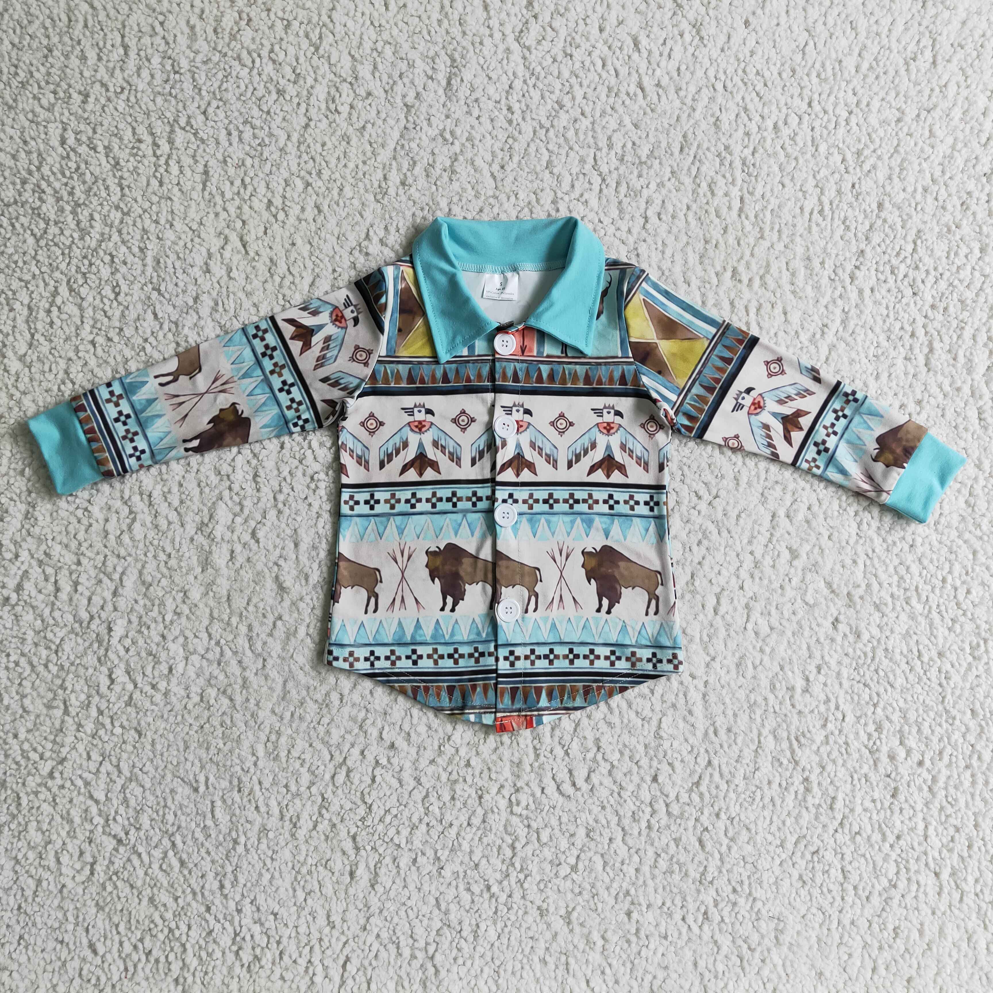 Horse bird kids boy western polo shirt