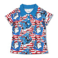 Blue red stripe cat hat short leeves kids boy polo shirt