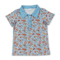 Short sleeves boots hat western boys polo shirt