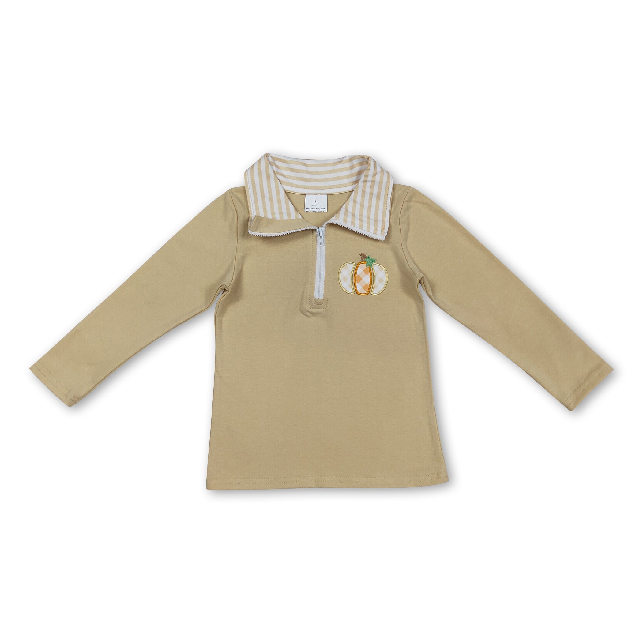 Long sleeves plaid pumpkin kids boys fall zipper pullover