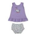 Lavender floral bow goose top bummies baby girls set