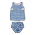 Sleeveless top light blue plaid bummies baby girls set