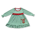 Reindeer green stripe long sleeves baby girls Christmas nightgown