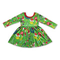 Merry Christmas green face kids girls twirl dresses