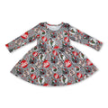 Long sleeves jingle bell green face girls Christmas dresses