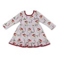 Long sleeves santa candy cane ruffle girls Christmas dresses