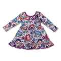 purple cartoon print long sleeve girl dress