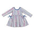 Long sleeves blue bow floral pockets kids girls dresses