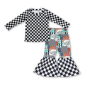 Black plaid top wild west cactus bell bottom pants girls clothes