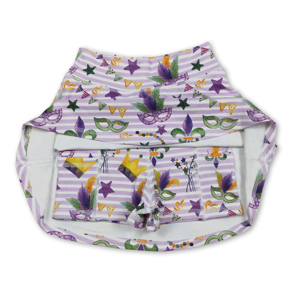 High waist stripe crown girls Mardi Gras activewear skirt