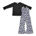 Black cotton top purple leopard overalls girls clothes