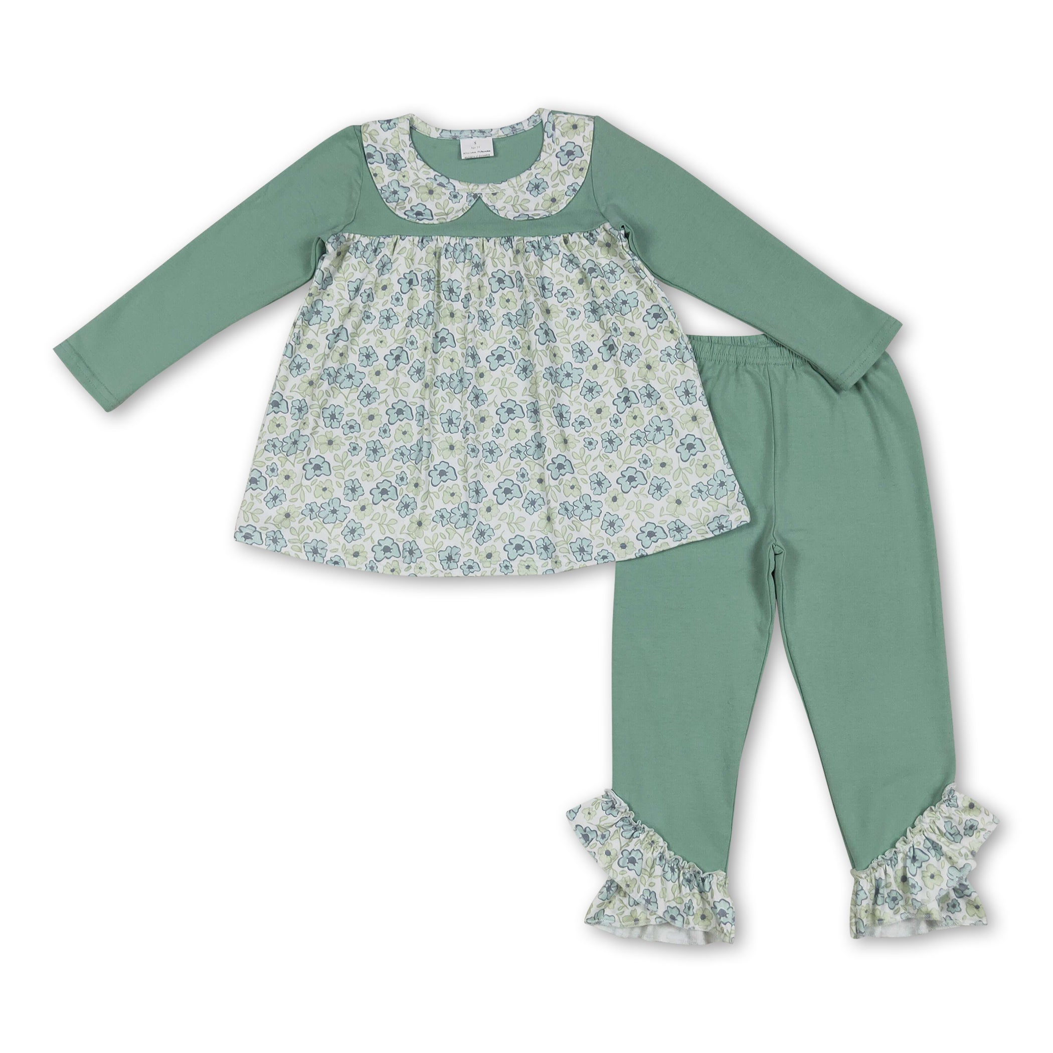 Long sleeves floral tunic leggings kids girls clothes