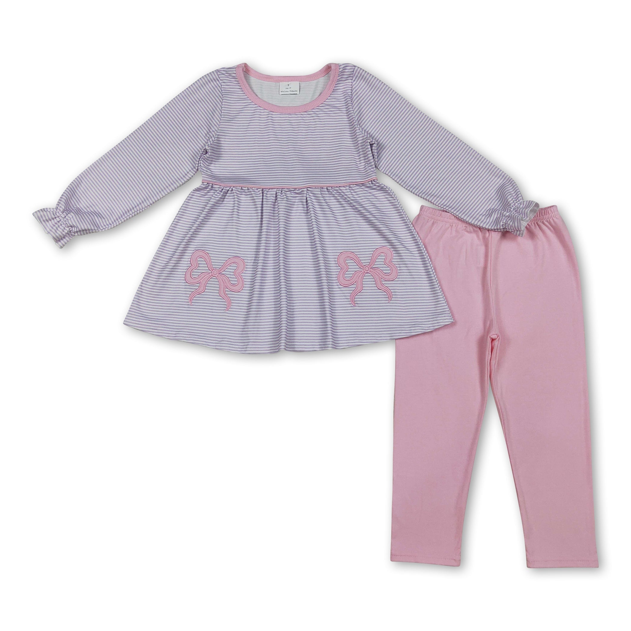 Long sleeves stripe bow tunic pink leggings girls clothing