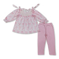 Long sleeves pink bow floral tunic leggings girls outfits