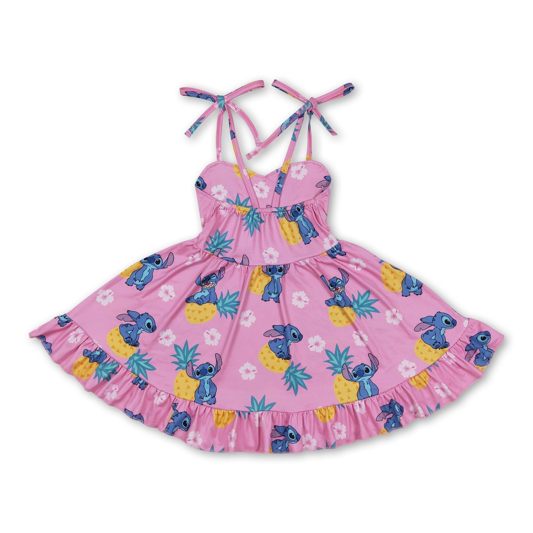 Straps hot pink koala pineapple kids girls summer dress
