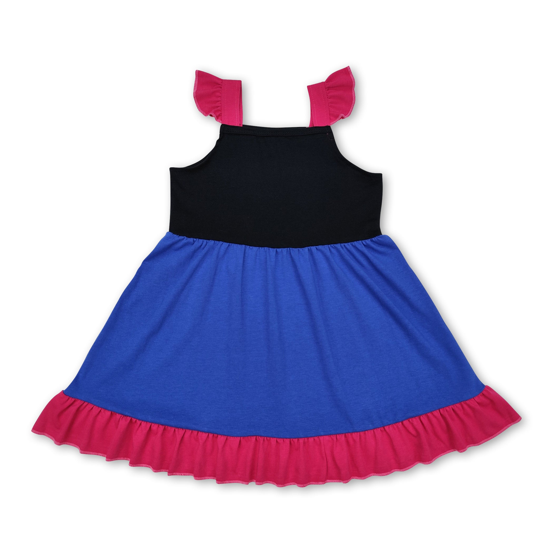 Purple black blue flutter sleeves ruffle princess girls dress