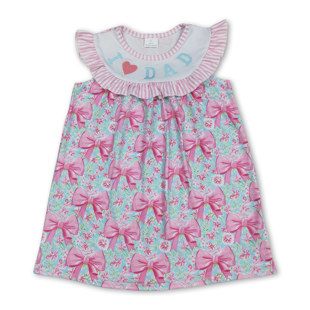 I love dad pink floral bow kids girls dresses