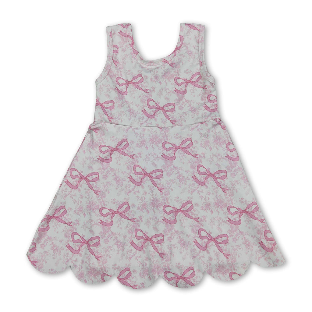 Sleeveless floral pink bow girls summer athletic dress