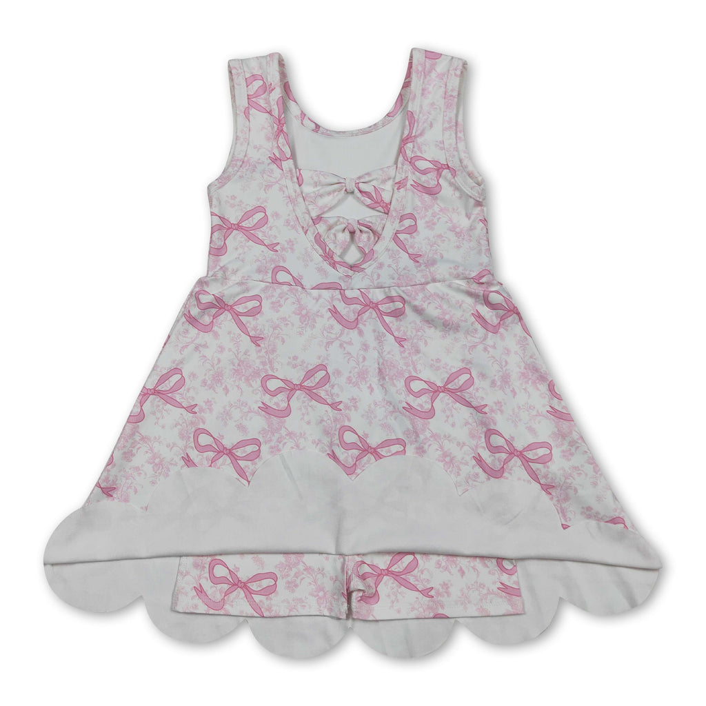 Sleeveless floral pink bow girls summer athletic dress