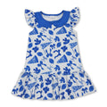 Flutter sleeves blue bow football go team kids girls dresses