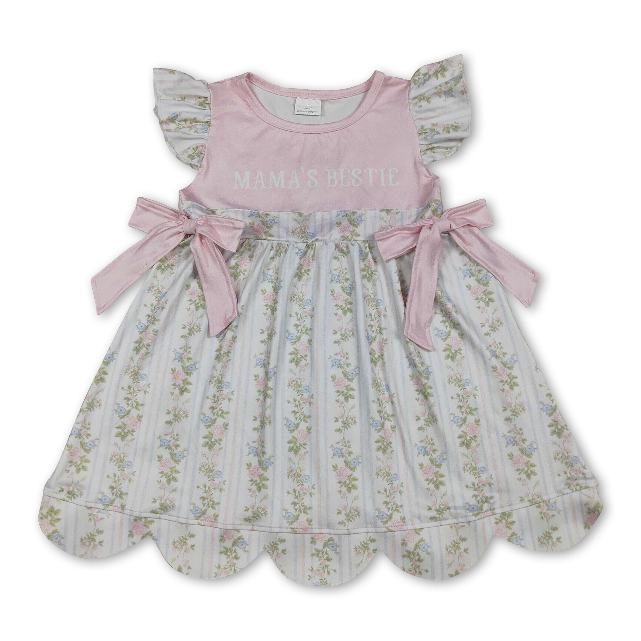 Flutter sleeves Mama's bestie floral baby girls dresses