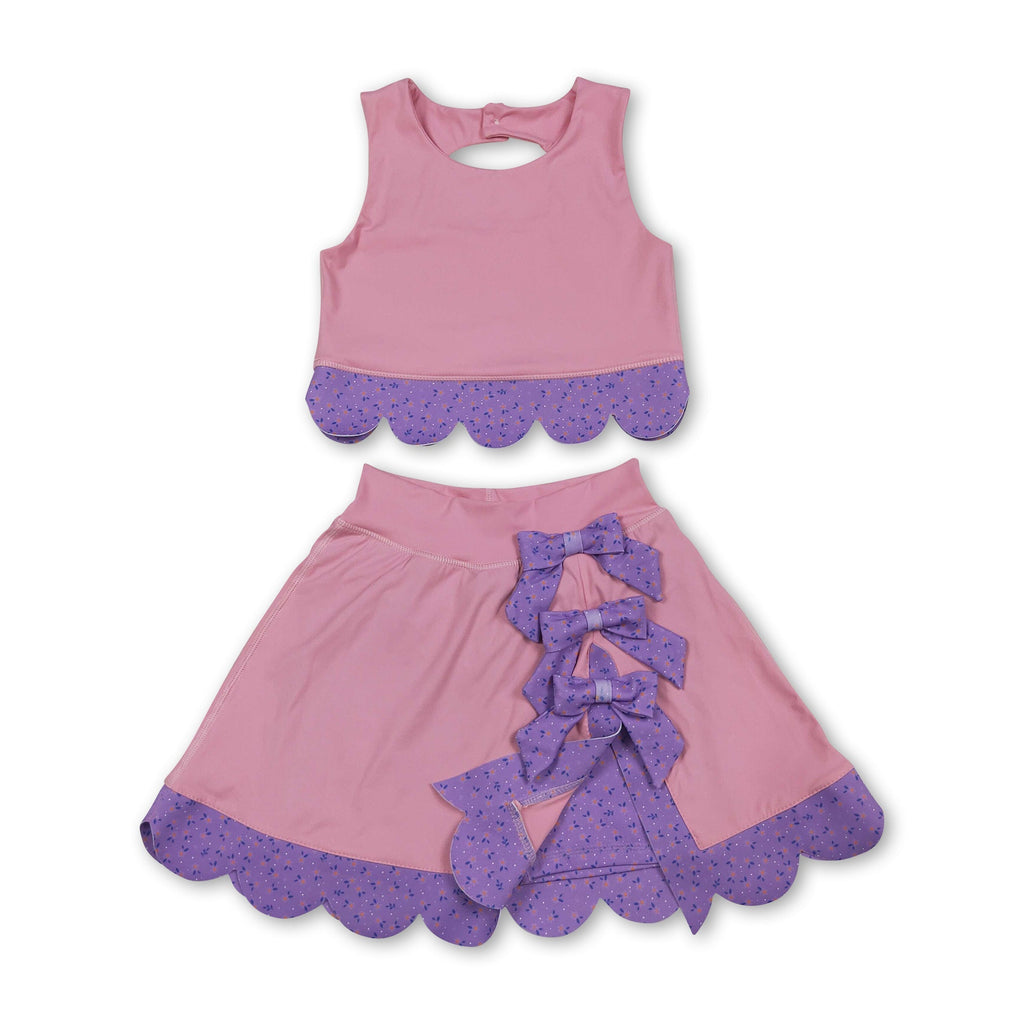 Sleeveless crop top bow skirt girls activewear set