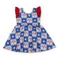 Flutter sleeves flag bow stars girls 4th of july dresses