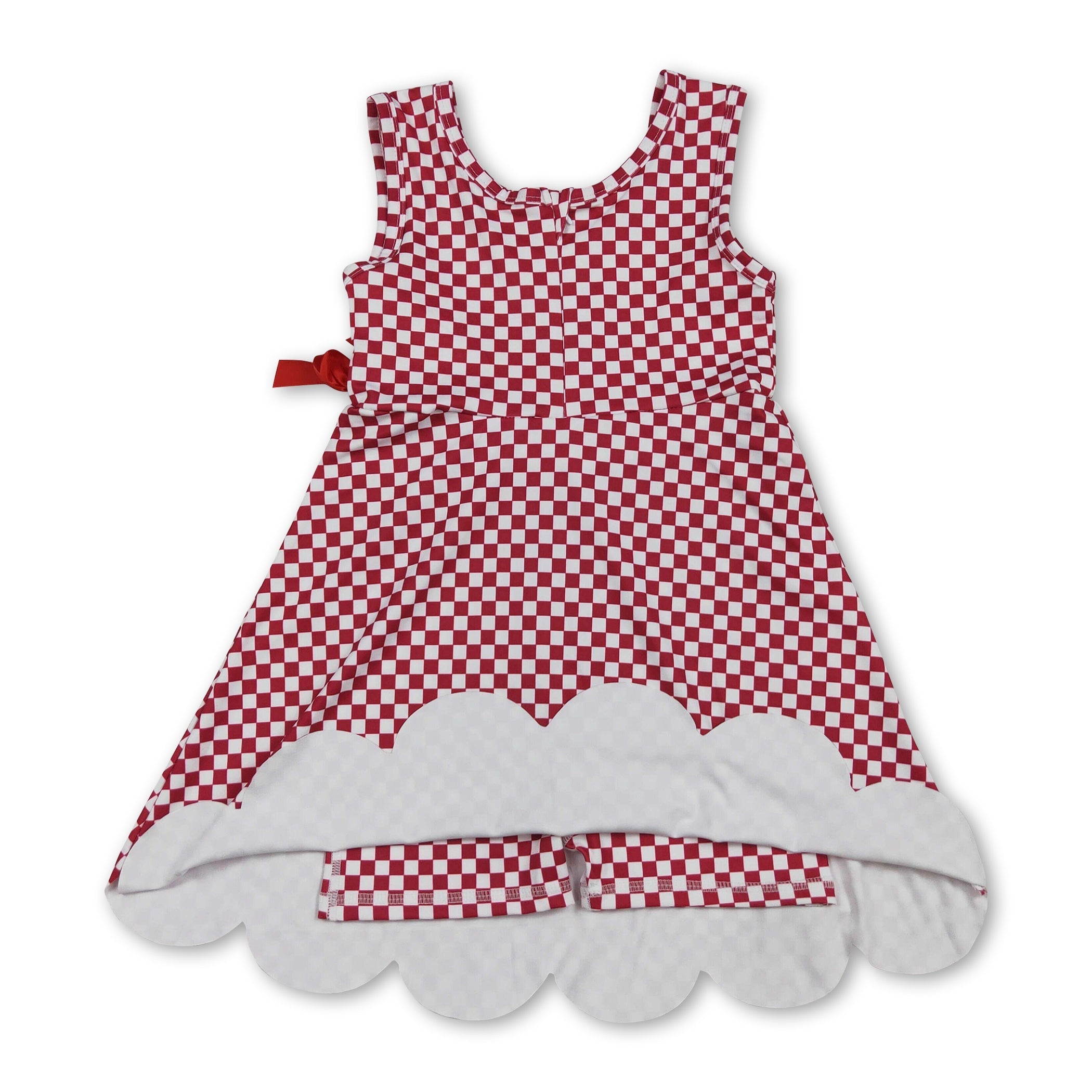 Sleeveless plaid scallop bow kids girls athletic dress