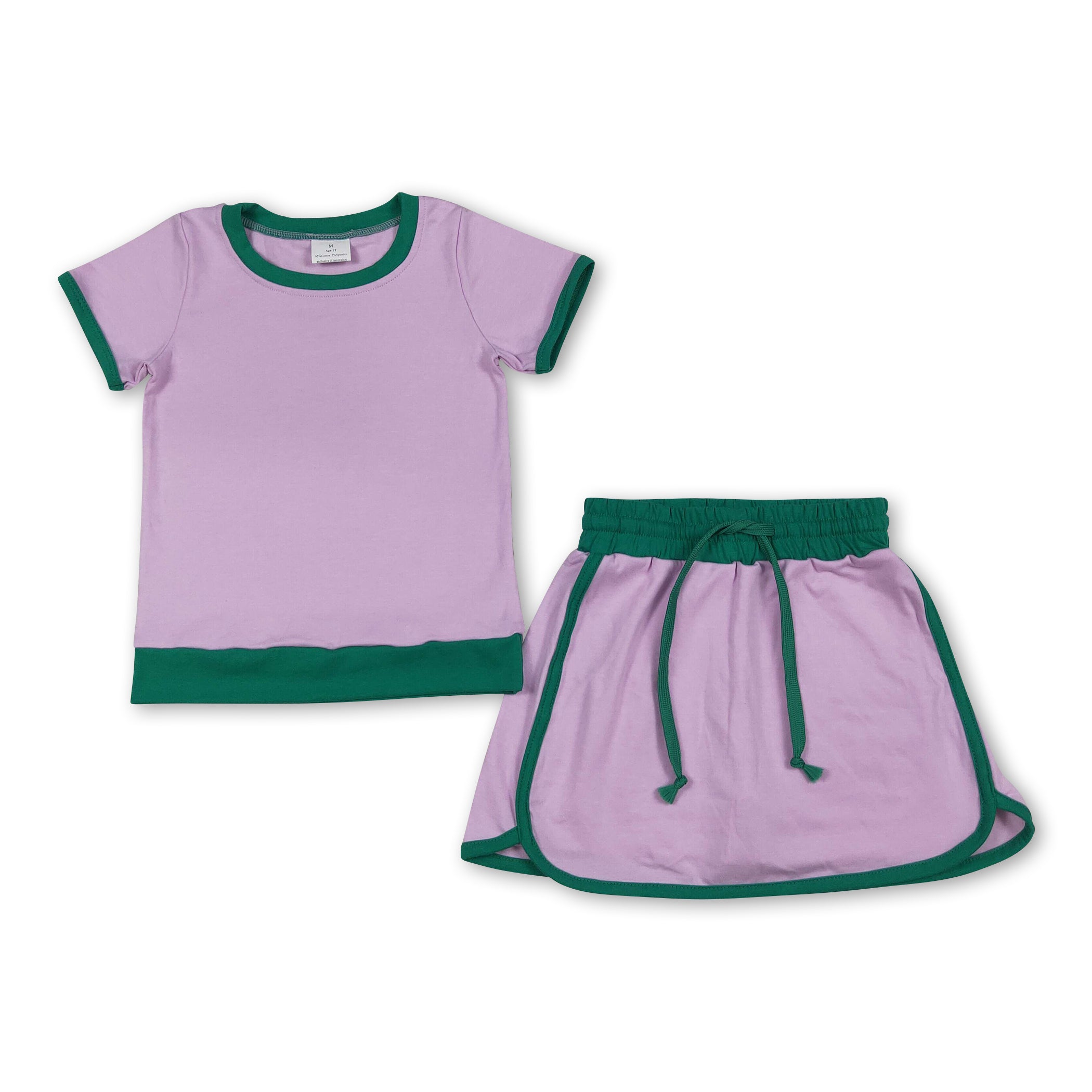 Pink green cotton top skirt kids girls summer outfits