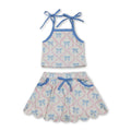 Light blue straps bow top skirt kids girls active outfits