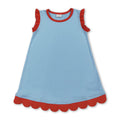 Scallop ruffle sleeveless light blue girls cotton dress