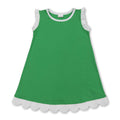 White scallop ruffle sleeveless green girls cotton dress