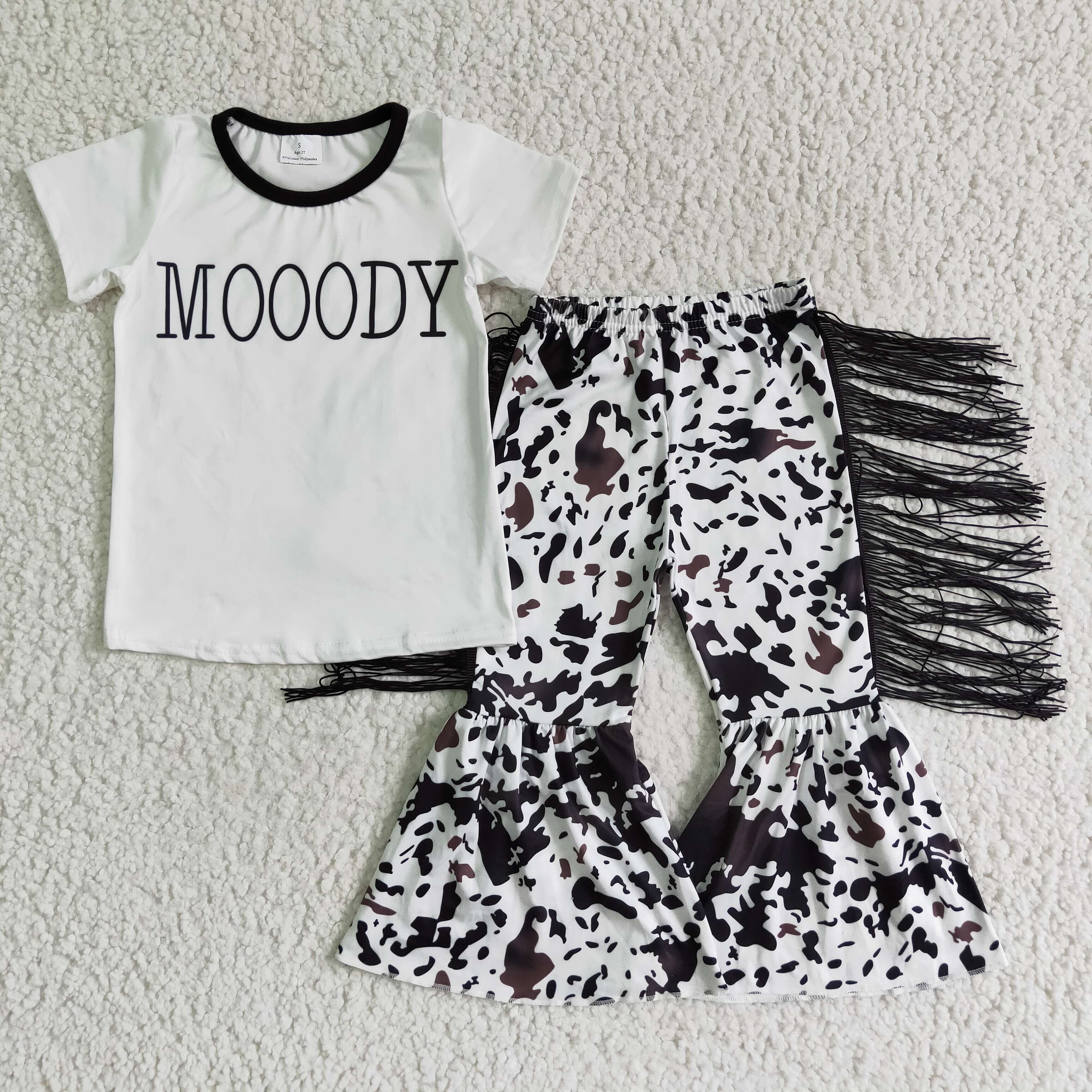 Moody shirt cow tassels bell bottom pants girls western clothing