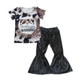 Bull skull cow leoaprd top black velvet pants girls clothes