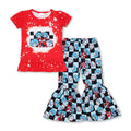 Red bleached top plaid cat pants girls clothing set